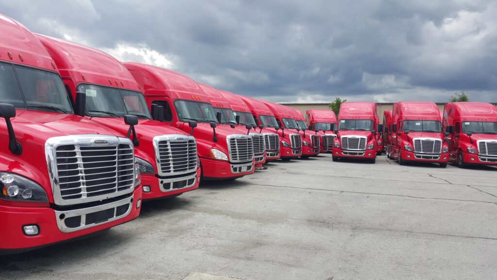 trucks in line street